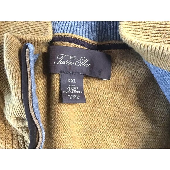 TASSO ELLA- MENS BROWN PULL OVER ZIP-UP NECK 100% COTTON LONG SLEEVE SWEATER XXL - Picture 3 of 6